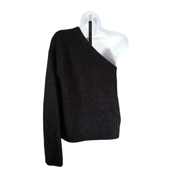 Lisa Yang Margit 100% Cashmere Sweater One Shoulder Ribbed Black Women's 2 - Picture 3 of 6